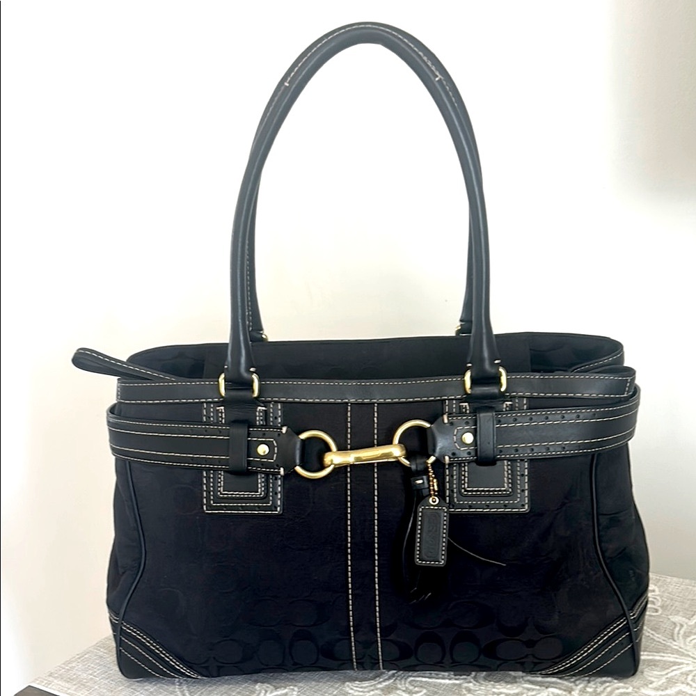 Coach EUC Black Monogram Canvas and Leather Bag
